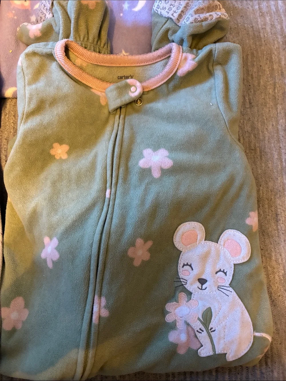 4Carter's Purple, Green & Cream Footed One-Piece Sleepers - Unicorn Moon Prints